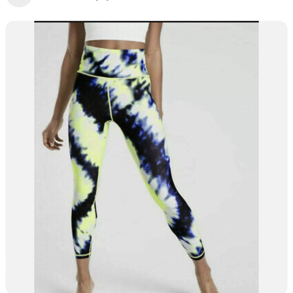 Athleta Neon Yellow Blue Black Tie-Dye High-Waist Leggings